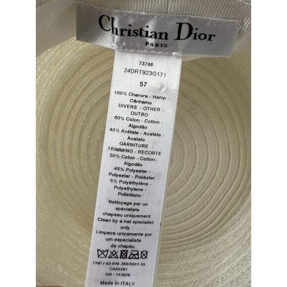 Authentic CHRISTIAN DIOR white 2022 DIORIVIERA D-BOBBY STRAW Hat 57 main image 4
